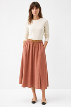 Embroidered linen A-line skirt, detail view 7