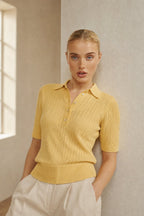 Ribbed knit polo top, detail view 1