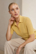 Ribbed knit polo top in Yellow