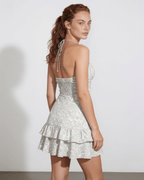 Baroque print halter ruffle mini dress, detail view 1
