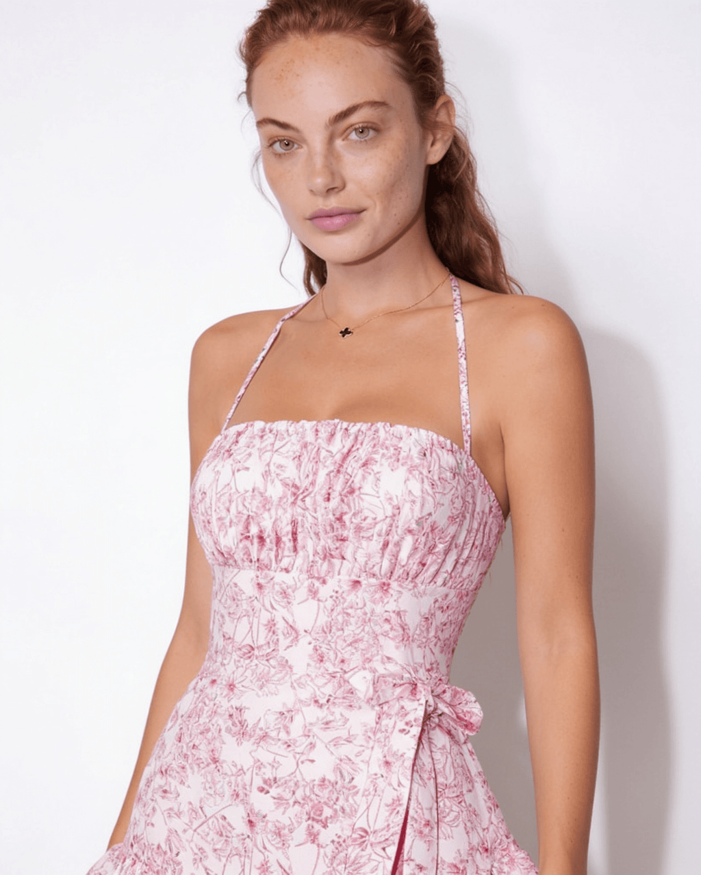 Baroque print halter ruffle mini dress, detail view 10