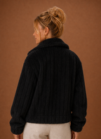 Oversized teddyjakke i sort set bagfra
