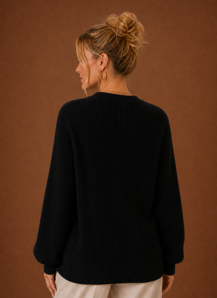 V-hals cardigan i sort set bagfra