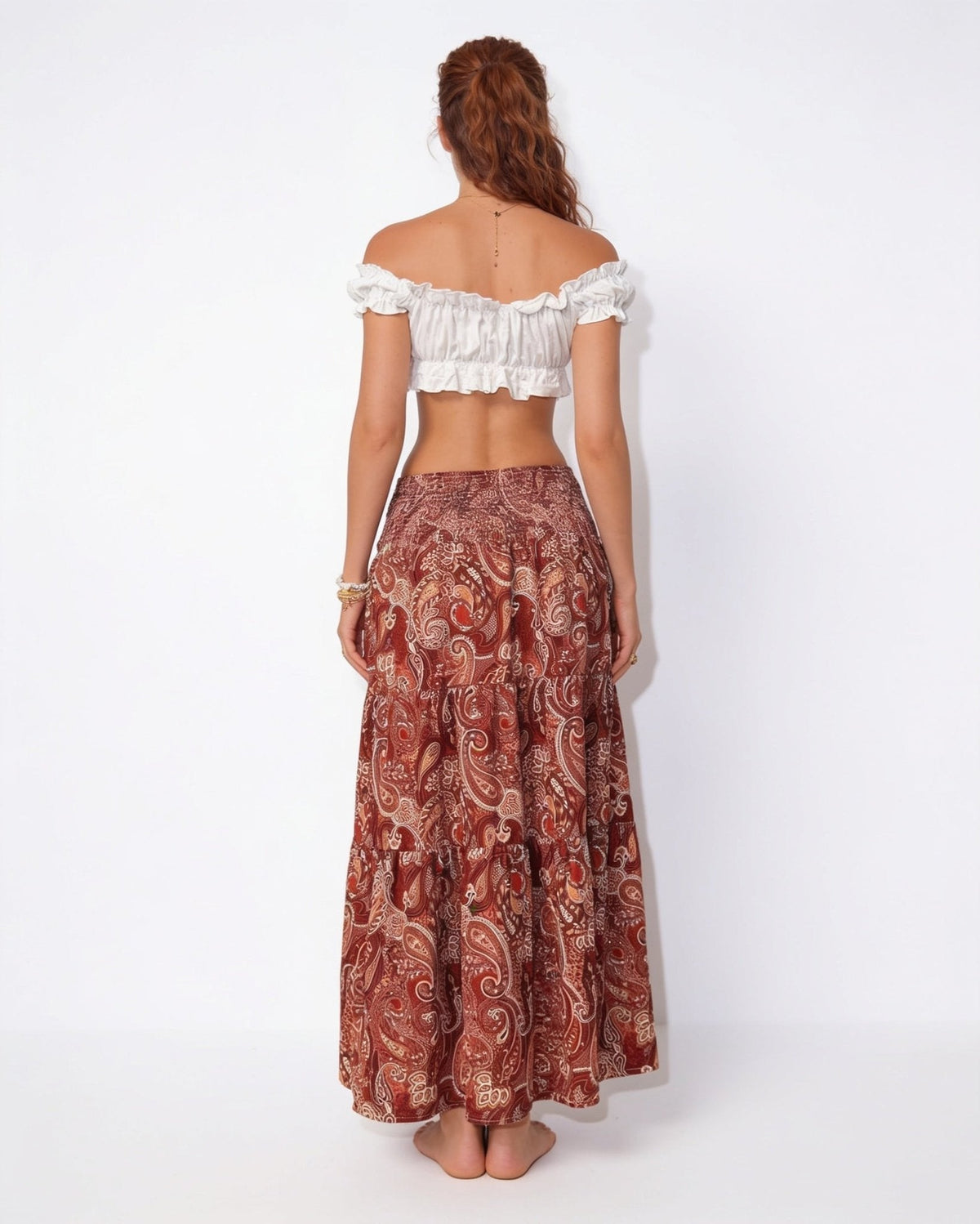 Boho paisley tiered maxi skirt, detail view 1