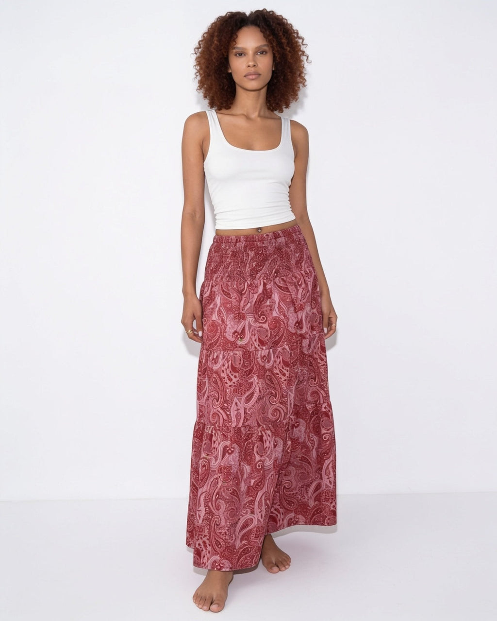 Boho paisley tiered maxi skirt, detail view 6
