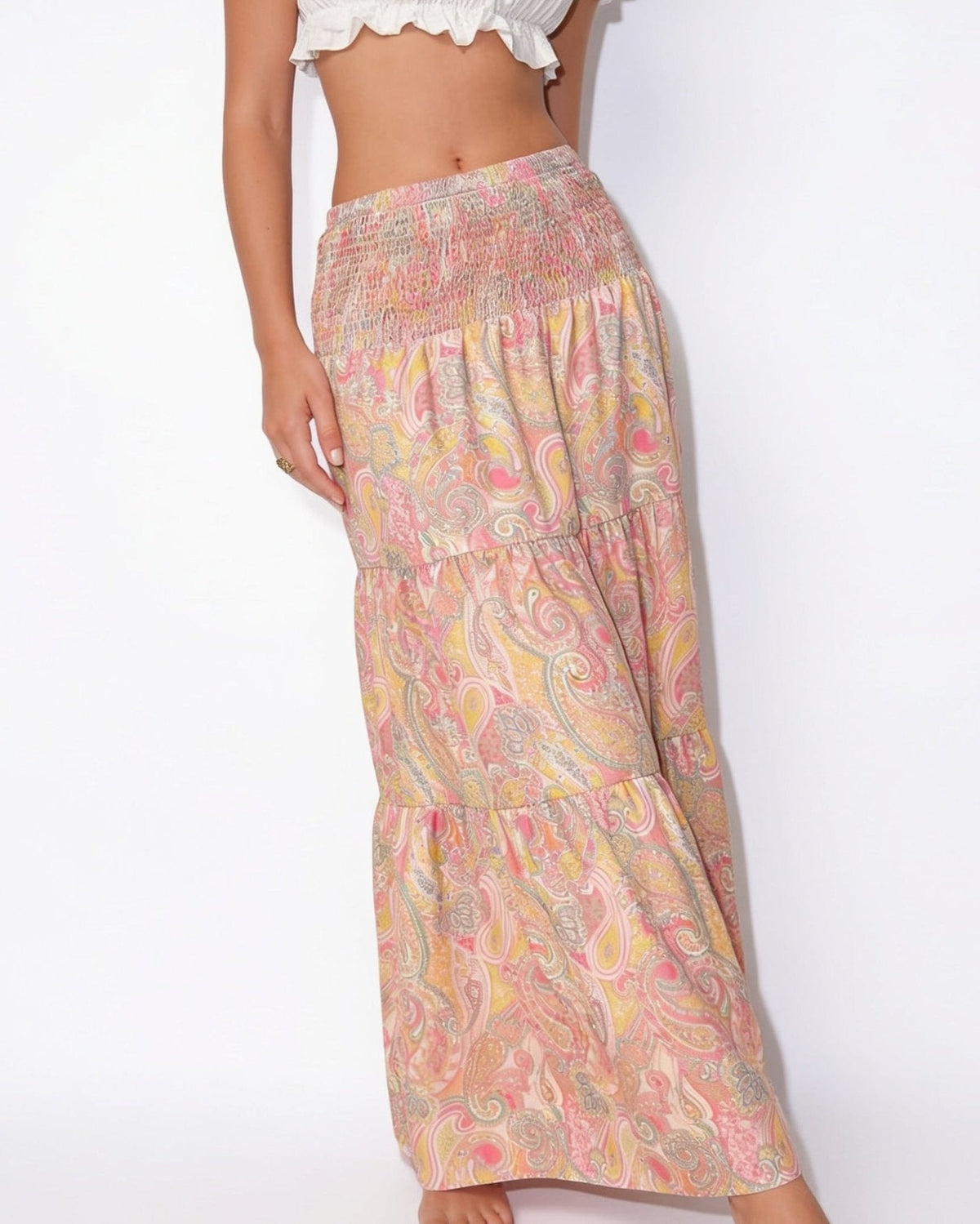 Boho paisley tiered maxi skirt in Multicolour