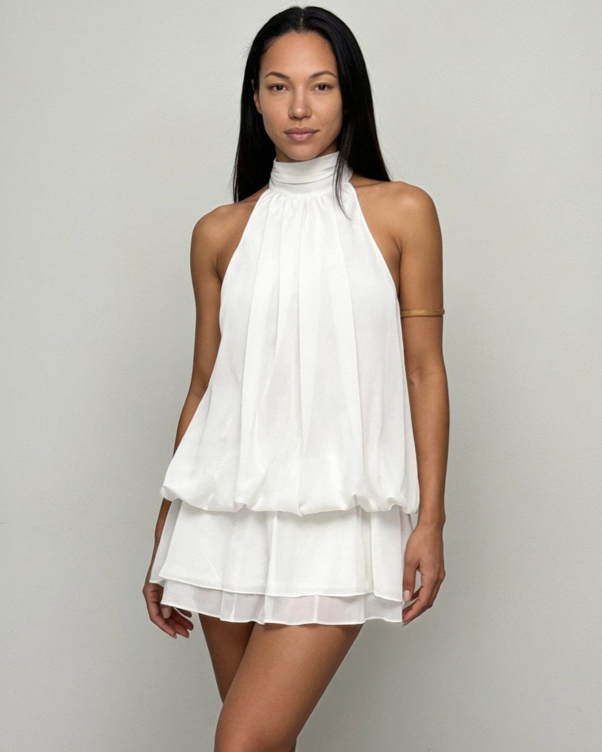 Chiffon halter mini dress in White