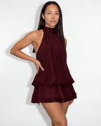 Chiffon halter mini dress in Wine