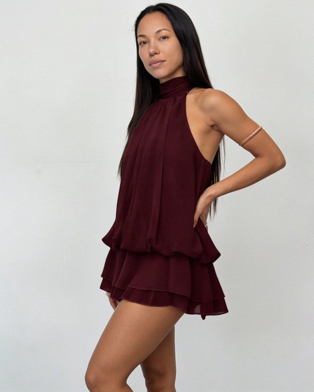 Chiffon halter mini dress, detail view 2