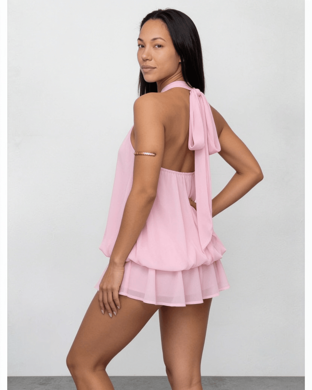 Chiffon halter mini dress, detail view 10