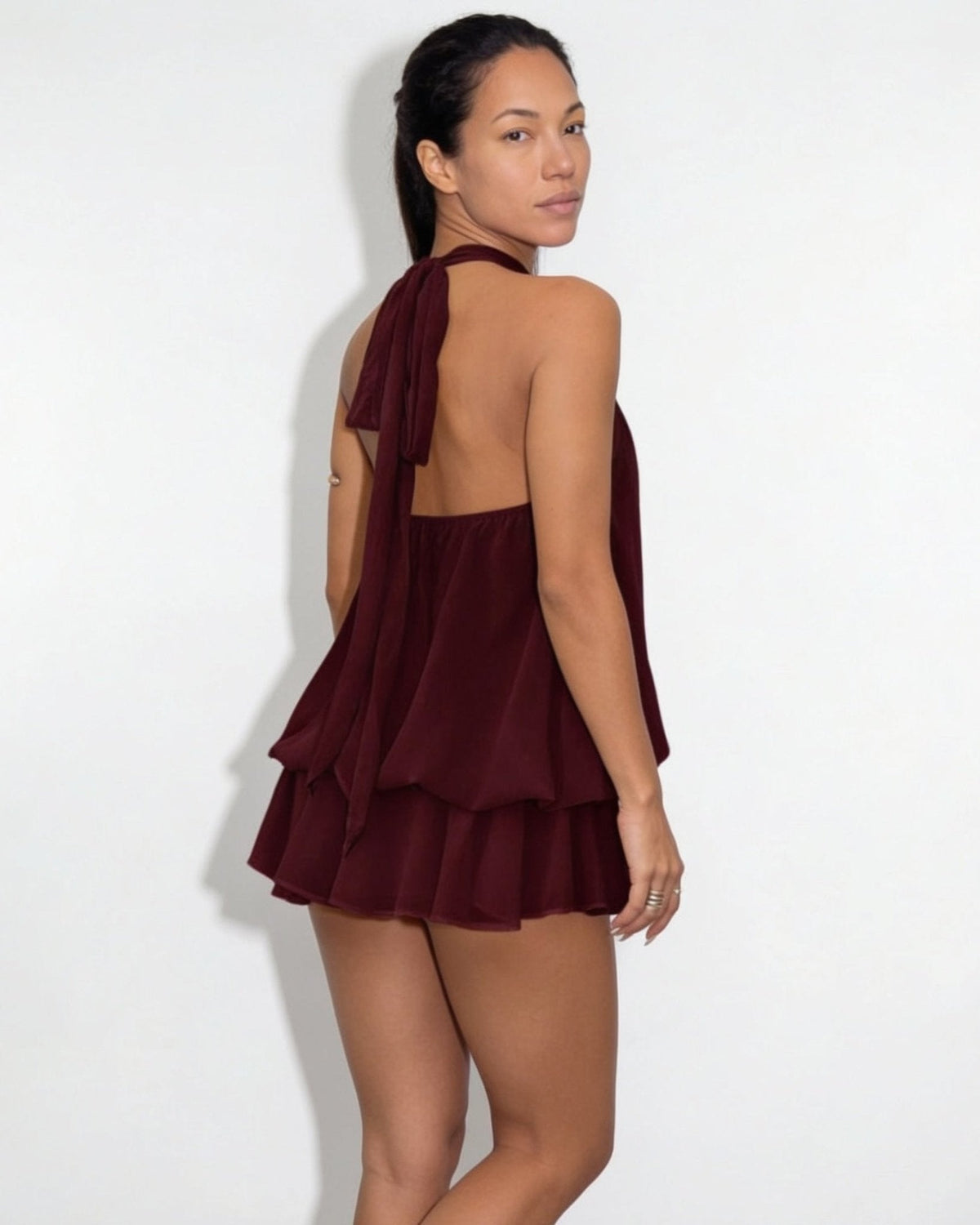 Chiffon halter mini dress, detail view 1
