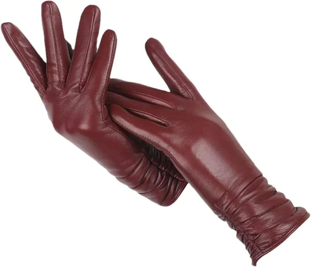 LuxLeather læderhandsker med uldfor til damer, Kastanjebrun