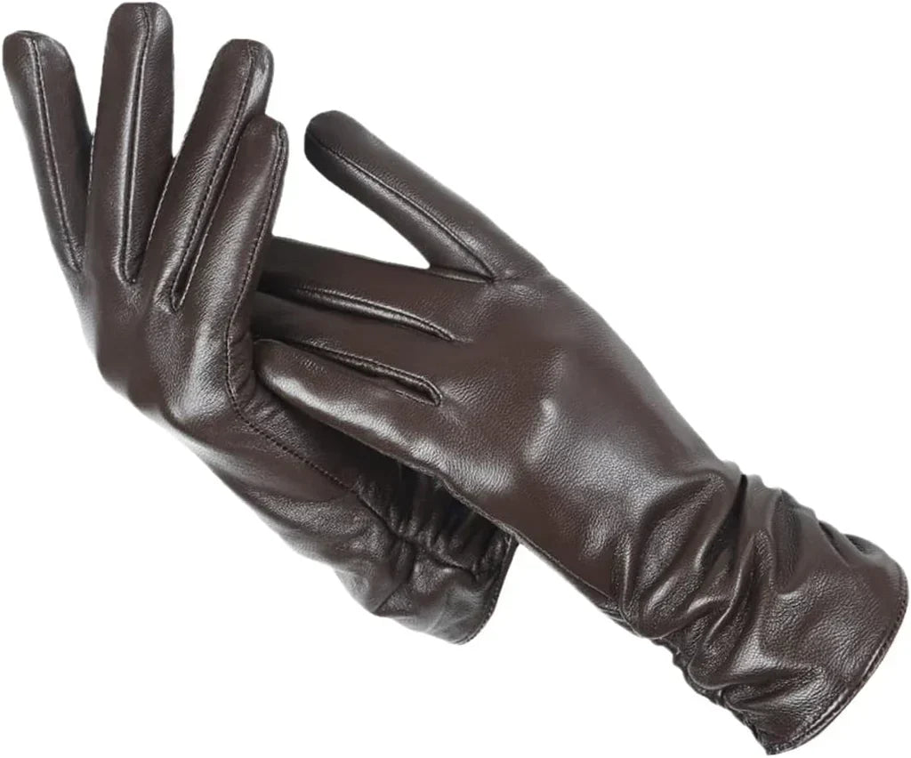 LuxLeather læderhandsker med uldfor til damer, Mørkebrun