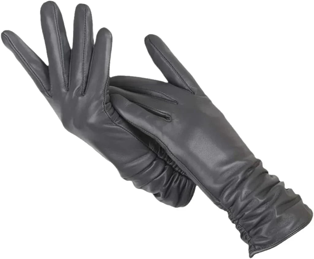 LuxLeather læderhandsker med uldfor til damer, Mørkegrå
