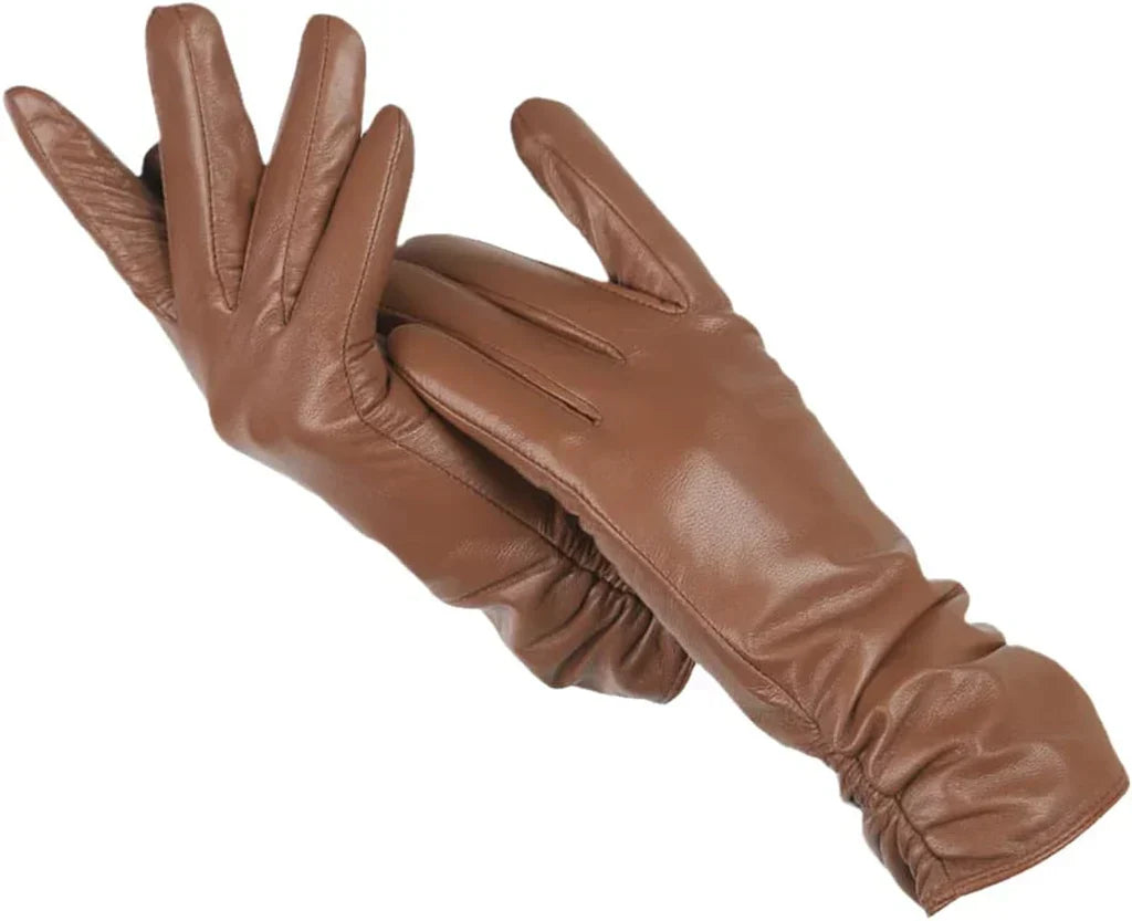 LuxLeather læderhandsker med uldfor til damer, Khaki