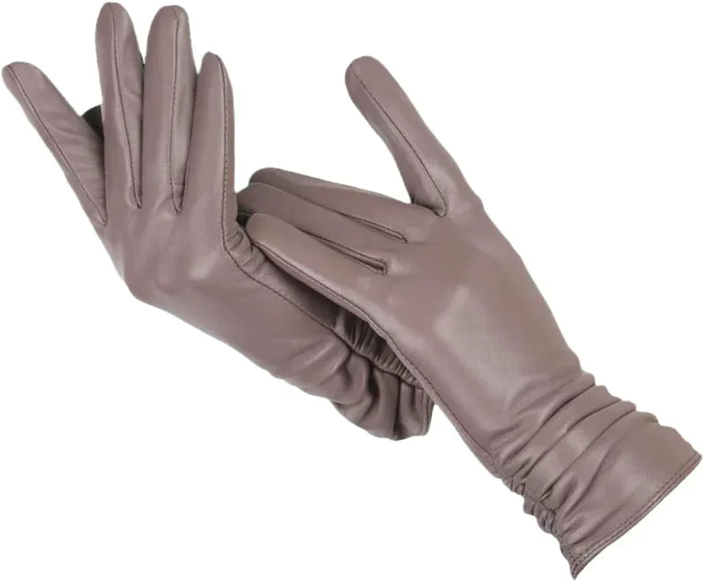 LuxLeather læderhandsker med uldfor til damer, Lysebrun