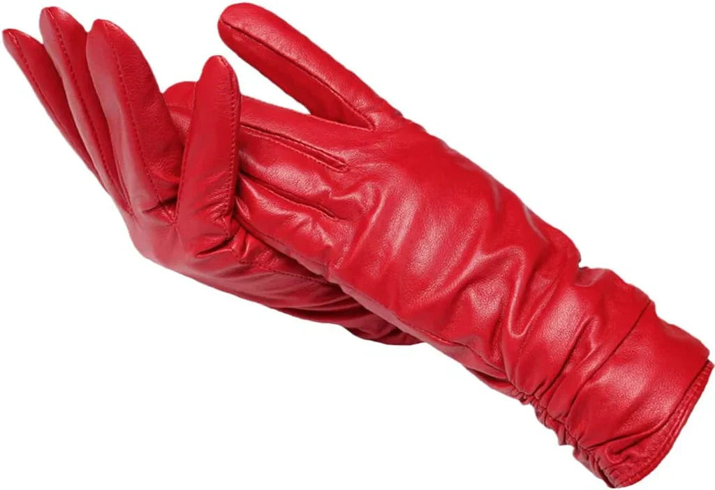 LuxLeather læderhandsker med uldfor til damer, Rød