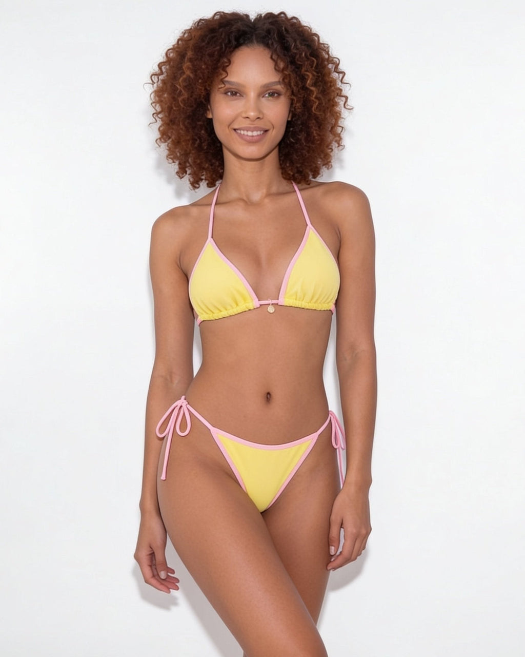 Contrast trim triangle bikini in Yellow, additional view 1