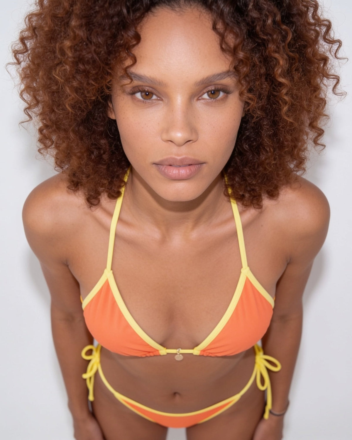Contrast trim triangle bikini in Orange, additional view 2