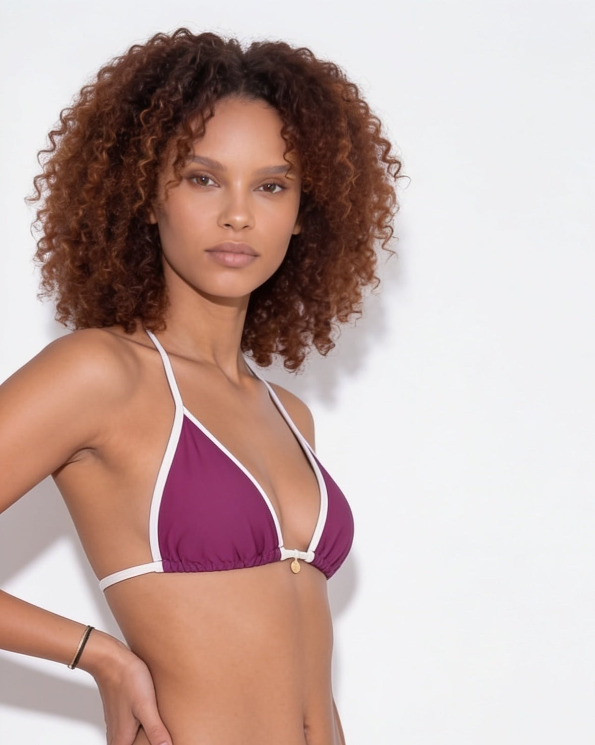 Contrast trim triangle bikini in Purple, additional view 4