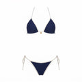 Contrast trim triangle bikini in Navy