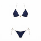 Contrast trim triangle bikini in Navy
