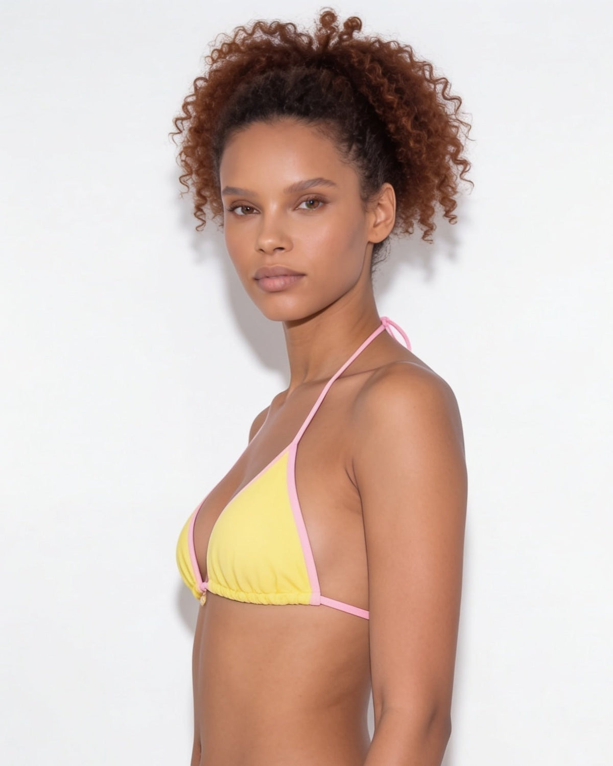 Contrast trim triangle bikini in Yellow, additional view 3