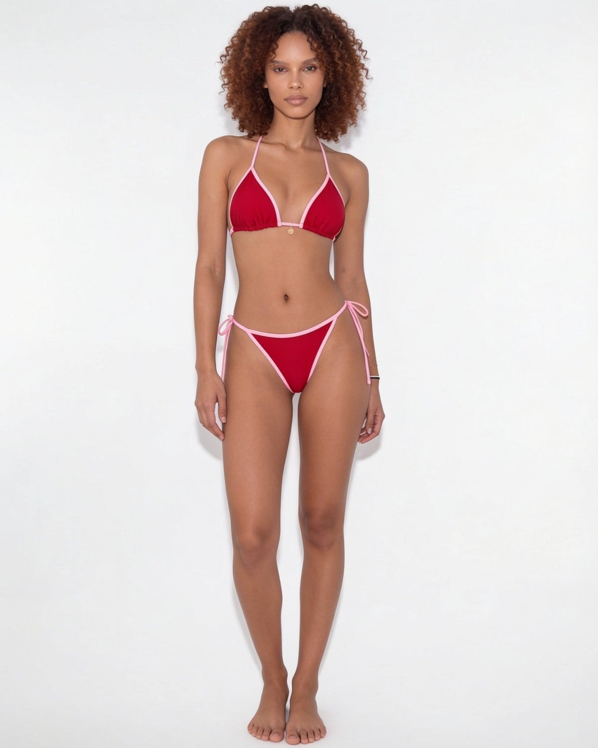 Contrast trim triangle bikini in Red, additional view 3