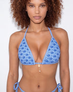 Contrast trim triangle bikini in Blue, additional view 3