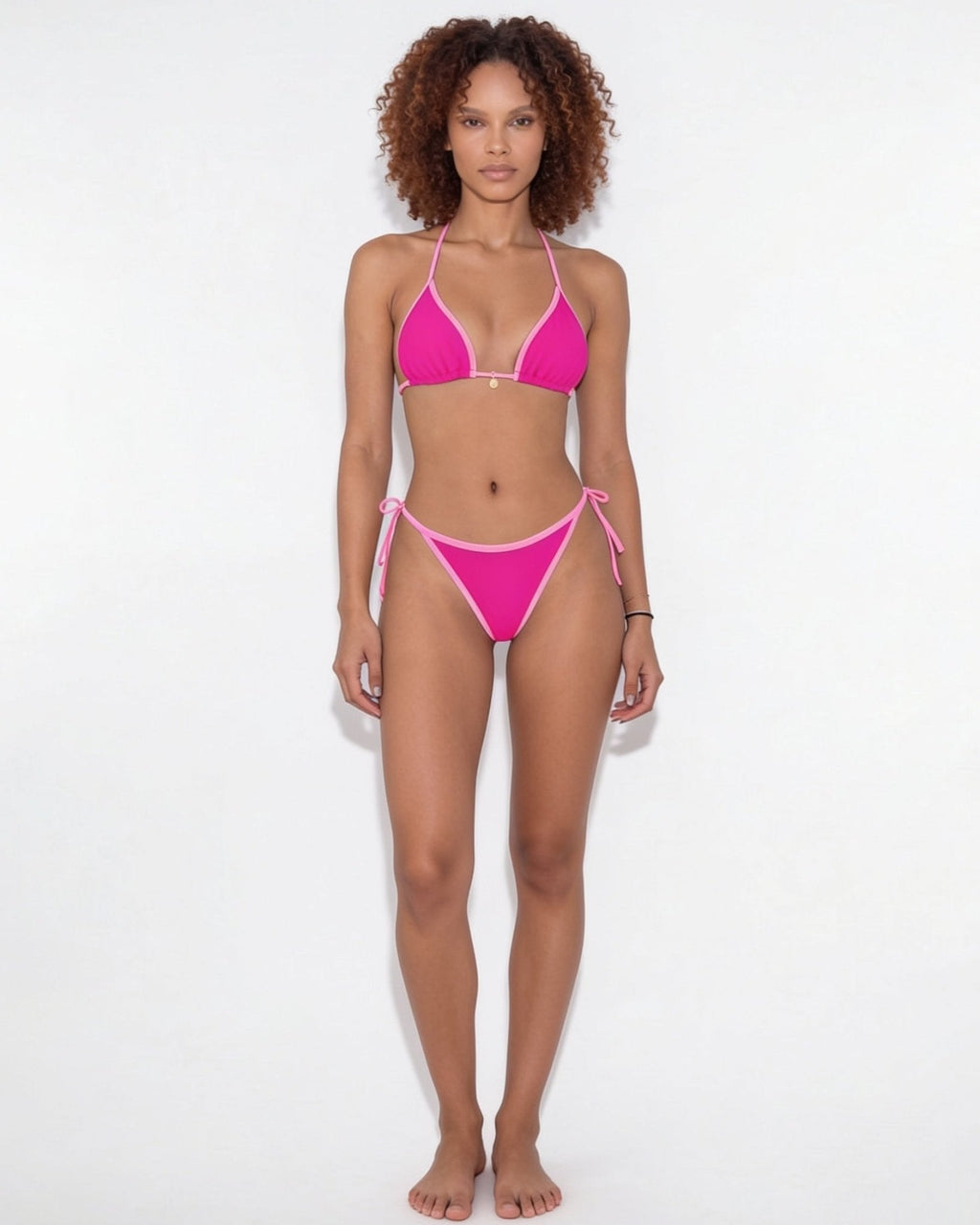 Contrast trim triangle bikini in Fuchsia Pink, additional view 3