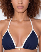 Contrast trim triangle bikini in Navy, additional view 4