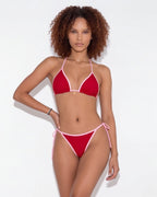 Contrast trim triangle bikini in Red, additional view 1