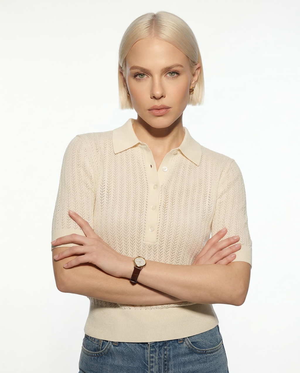 Ribbed knit polo top, detail view 11