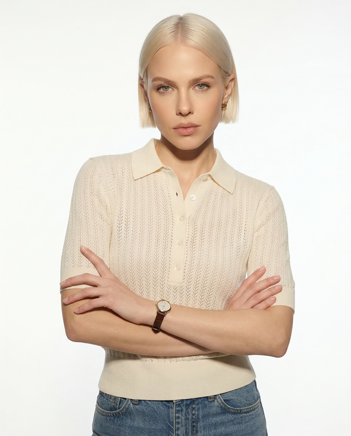 Ribbed knit polo top, detail view 11