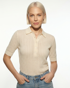 Ribbed knit polo top, detail view 13