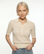 Ribbed knit polo top, detail view 12