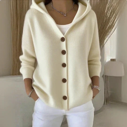 Hyggelig Cardigan med Hætte og Lommer til Damer – detaljebillede
