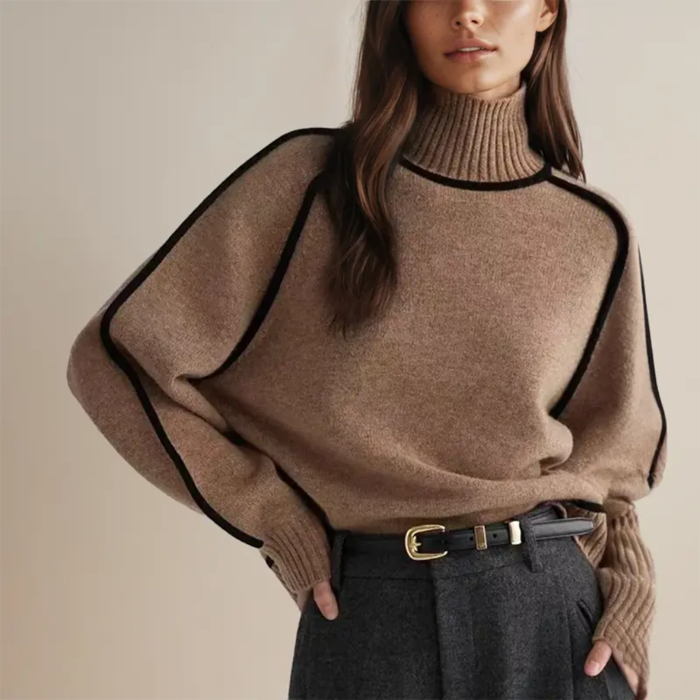 Blød sweater med rullekrave til damer, set forfra