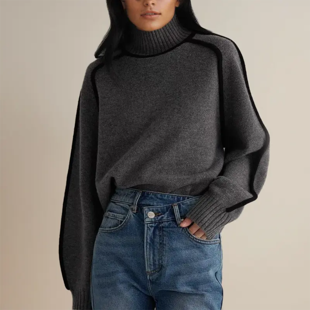 Rullekravesweater, detalje af kraven