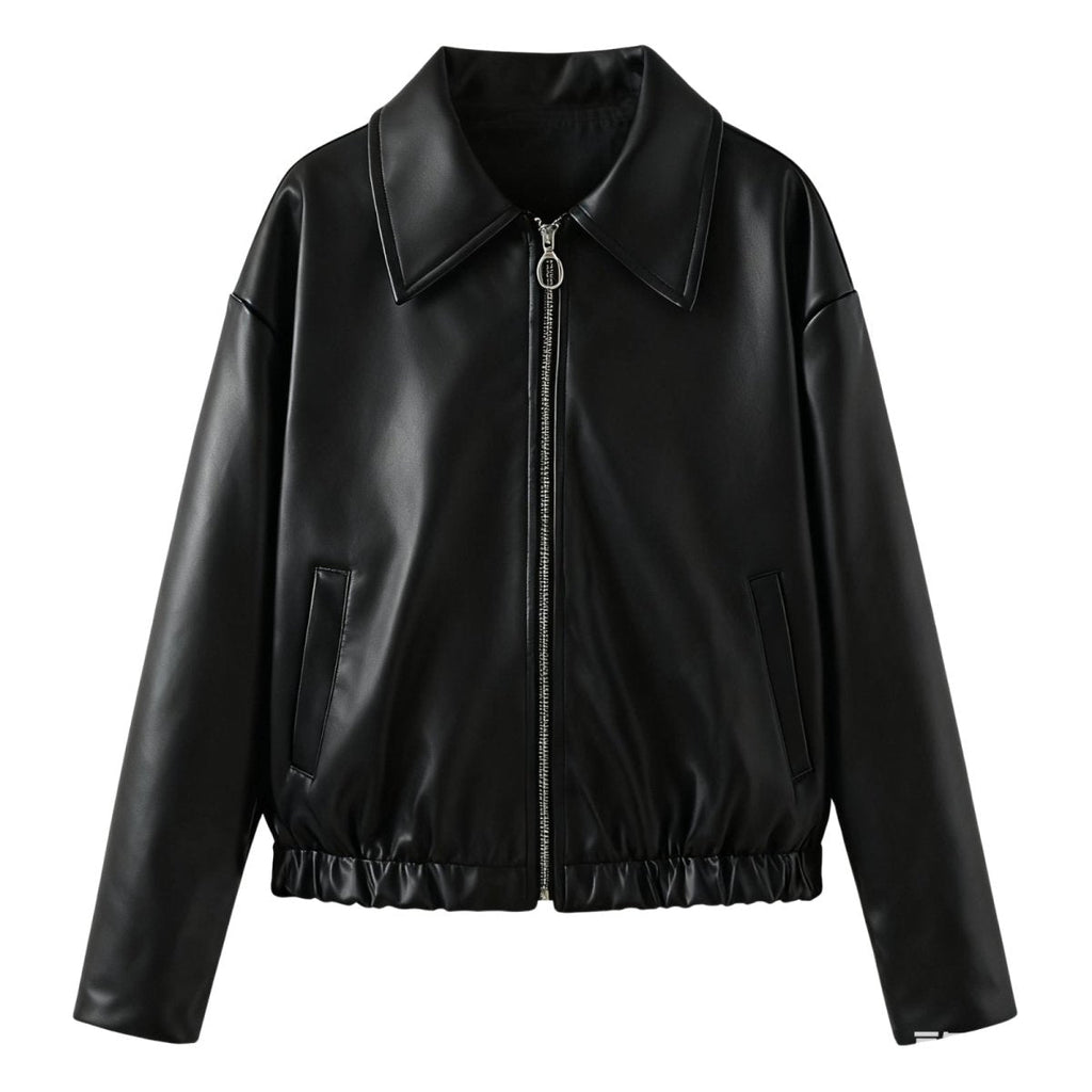 Cropped Kunstlæderjakke, closeup af stoffet og syningen