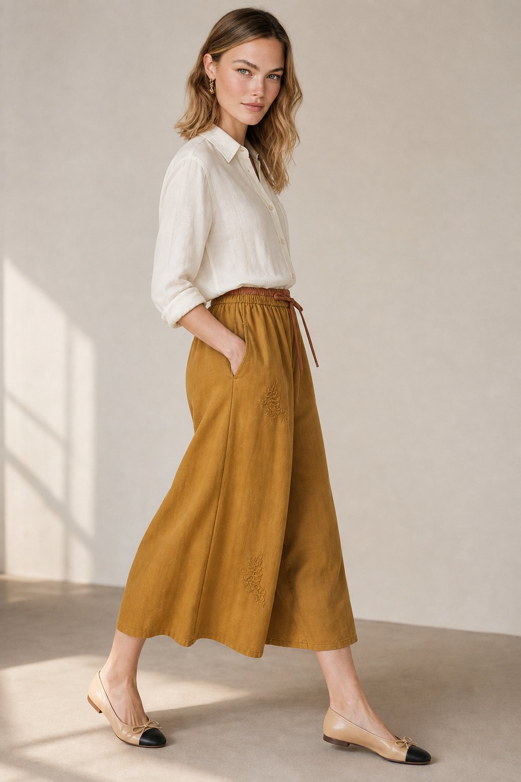 Embroidered linen A-line skirt, detail view 6