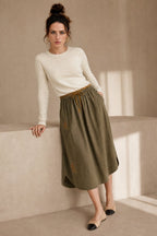 Embroidered linen A-line skirt, detail view 4