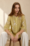 Embroidered cotton blouse in Yellow