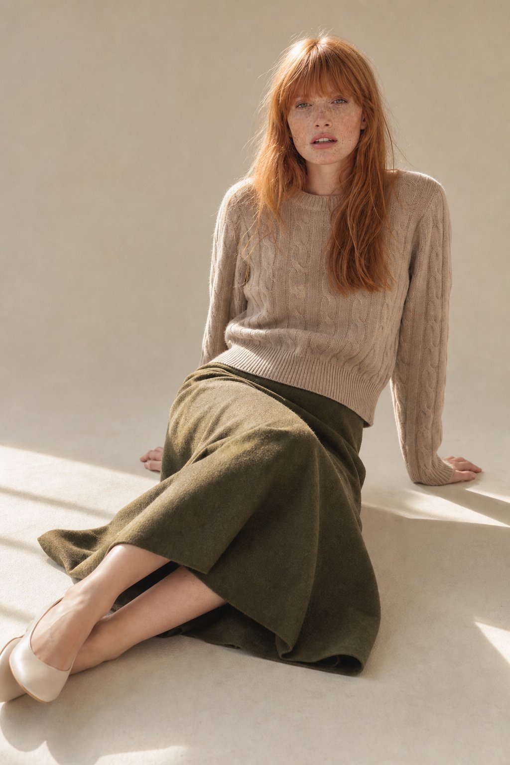 Flowing merino wool knit skirt, detail view 1