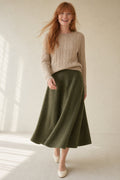 Flowing merino wool knit skirt in Olive