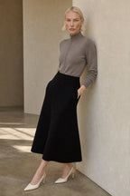Flowing merino wool knit skirt, detail view 4