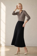 Flowing merino wool knit skirt, detail view 6