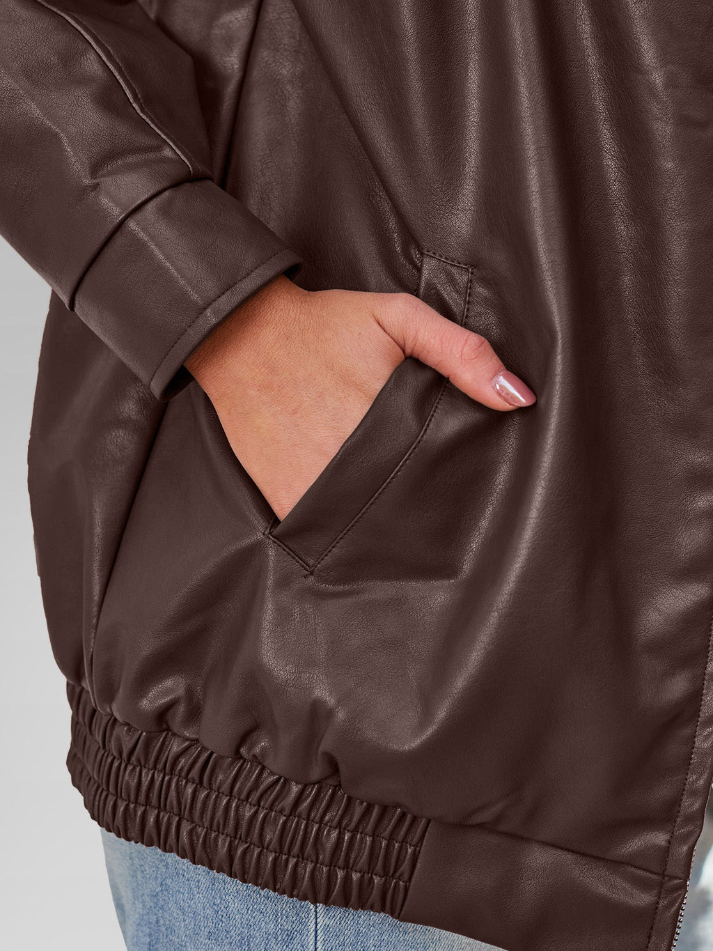 Oversized Kunstlæderjakke, detalje af lukningen