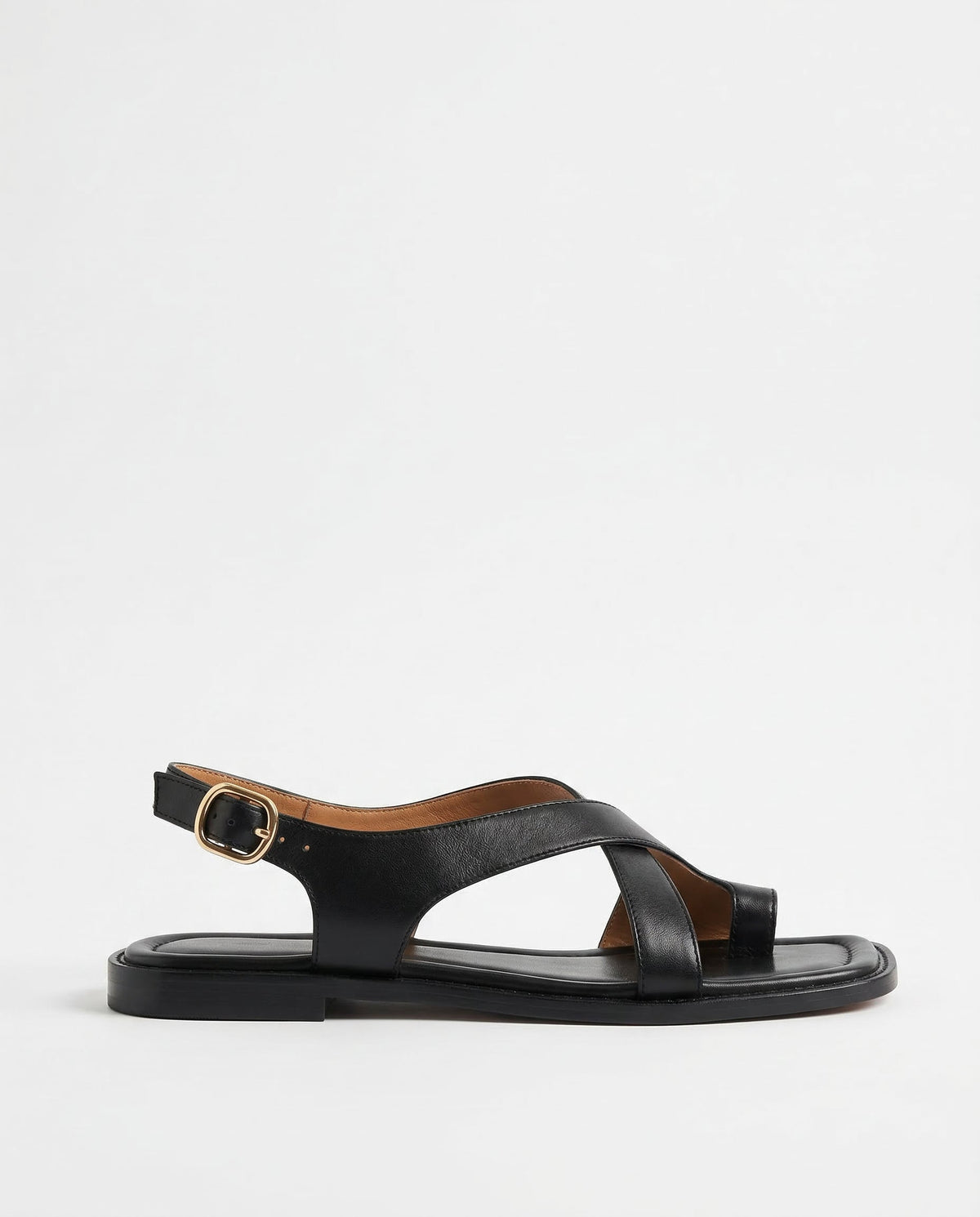 Leather cross strap sandal in Black