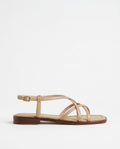 Leather strap sandal with gold buckle in Ivory